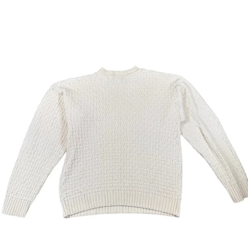 Puritan Mens Cream Basketweave Knit Crewneck Sweater Off White L